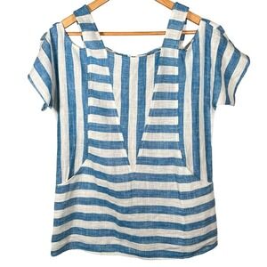 Soft‎ Surroundings Size PXS LINEN Striped Cold Shoulder Women's Top Beach Resort